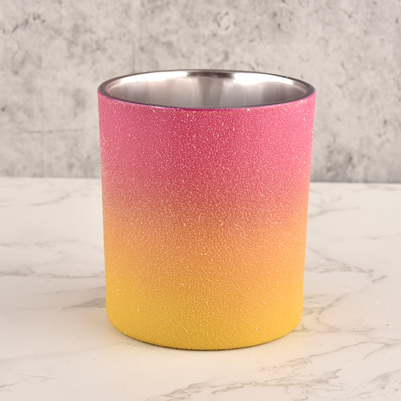 popular gradient effect and silver electroplating glass candle jar
