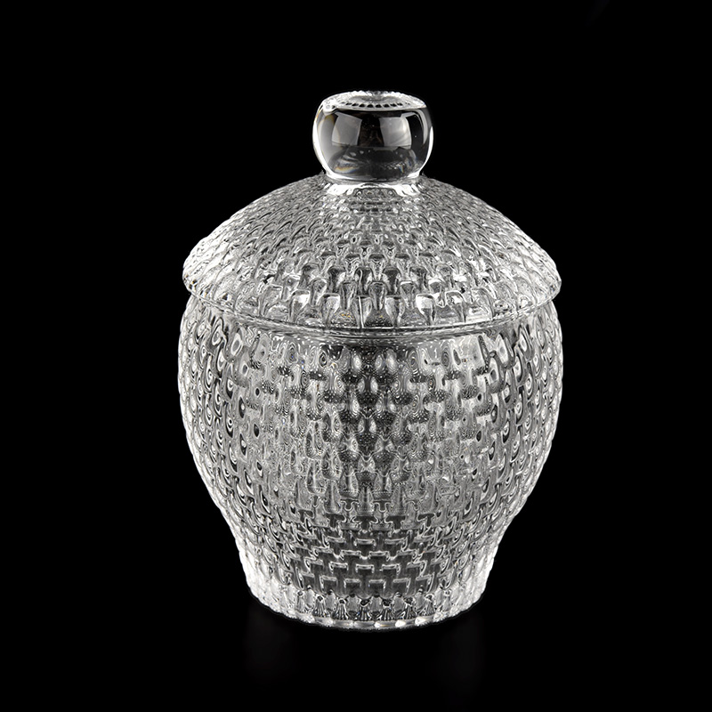 10oz diamond effect glass candle jar with handle lids for wholesale  in bulk