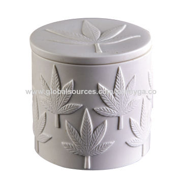 white emboss ceramic candle vessel with lid wholesale