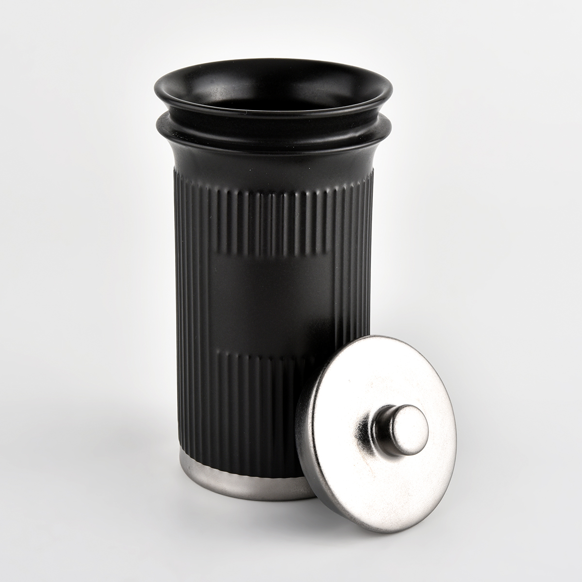 Matte Black Ceramic Candle Container with Lids
