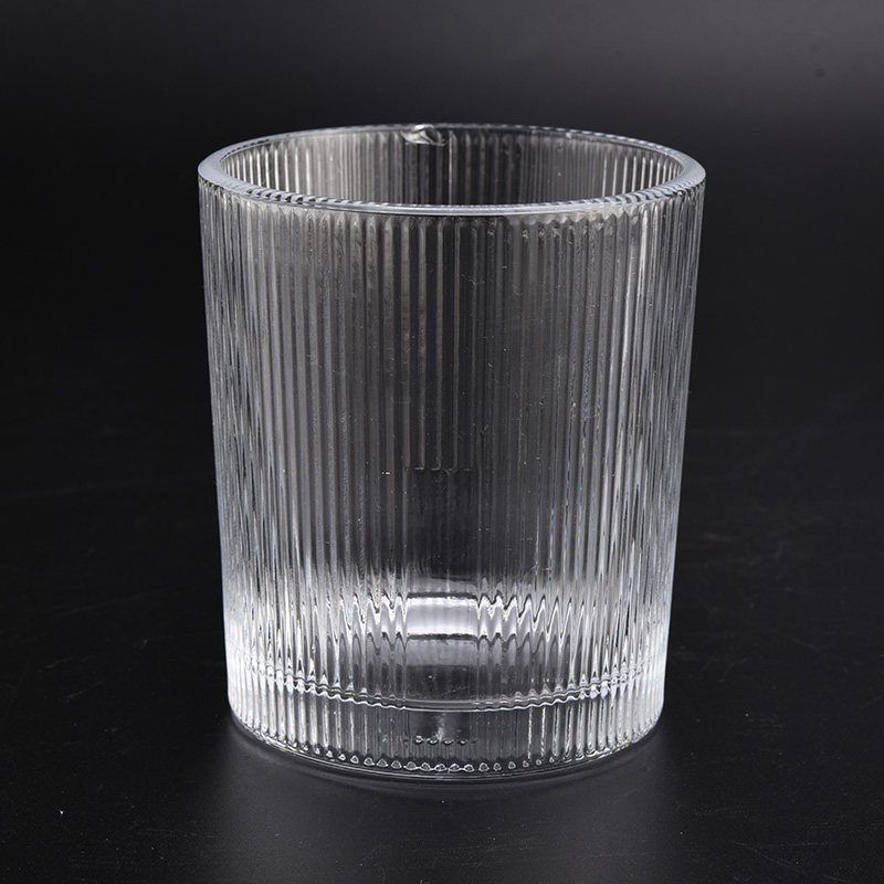 Round Vertical Stripes Candle Clear Glass Jar Wholesale