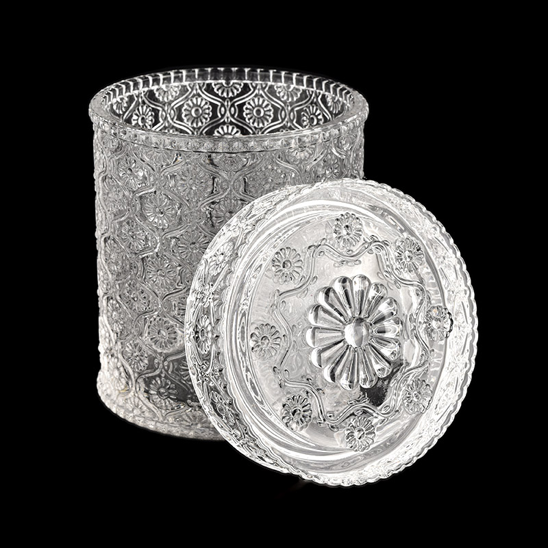 Vas de lumânări din sticlă cu model clasic de ceară umplut cu capac de 18 oz