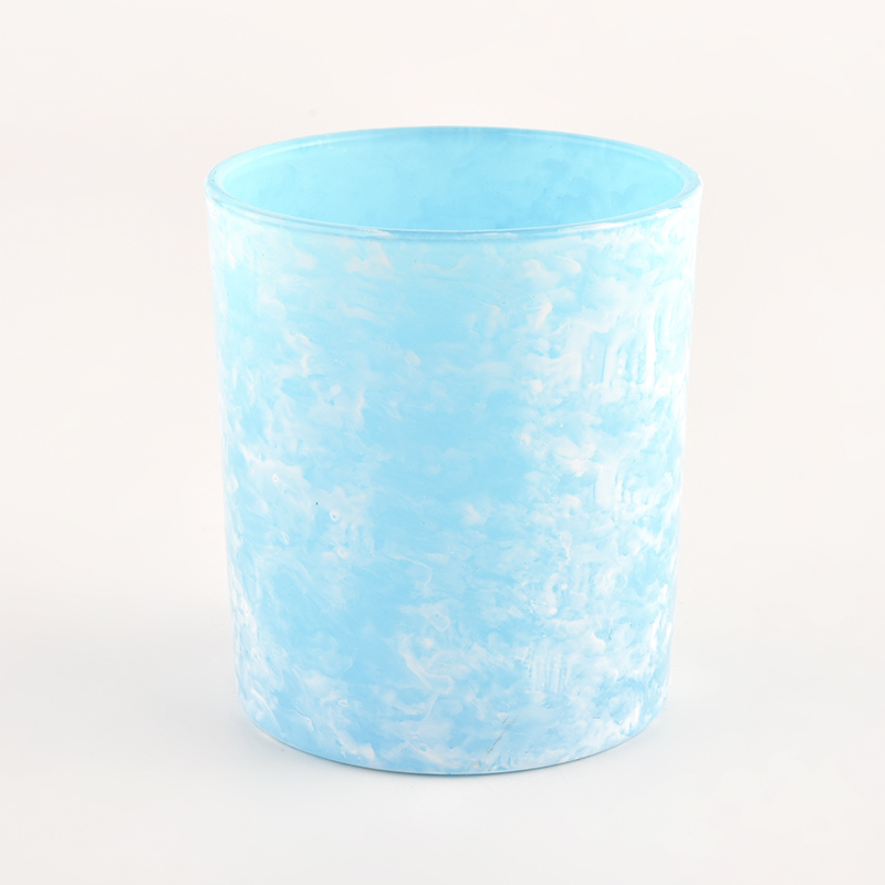 luksusowy niebieski ręcznie malowany szklany słoik ze świecami