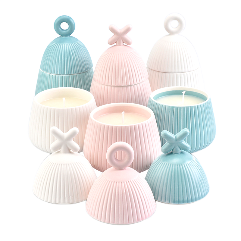 9oz Luxury matte ceramic candle jars with lid V-Shaped design