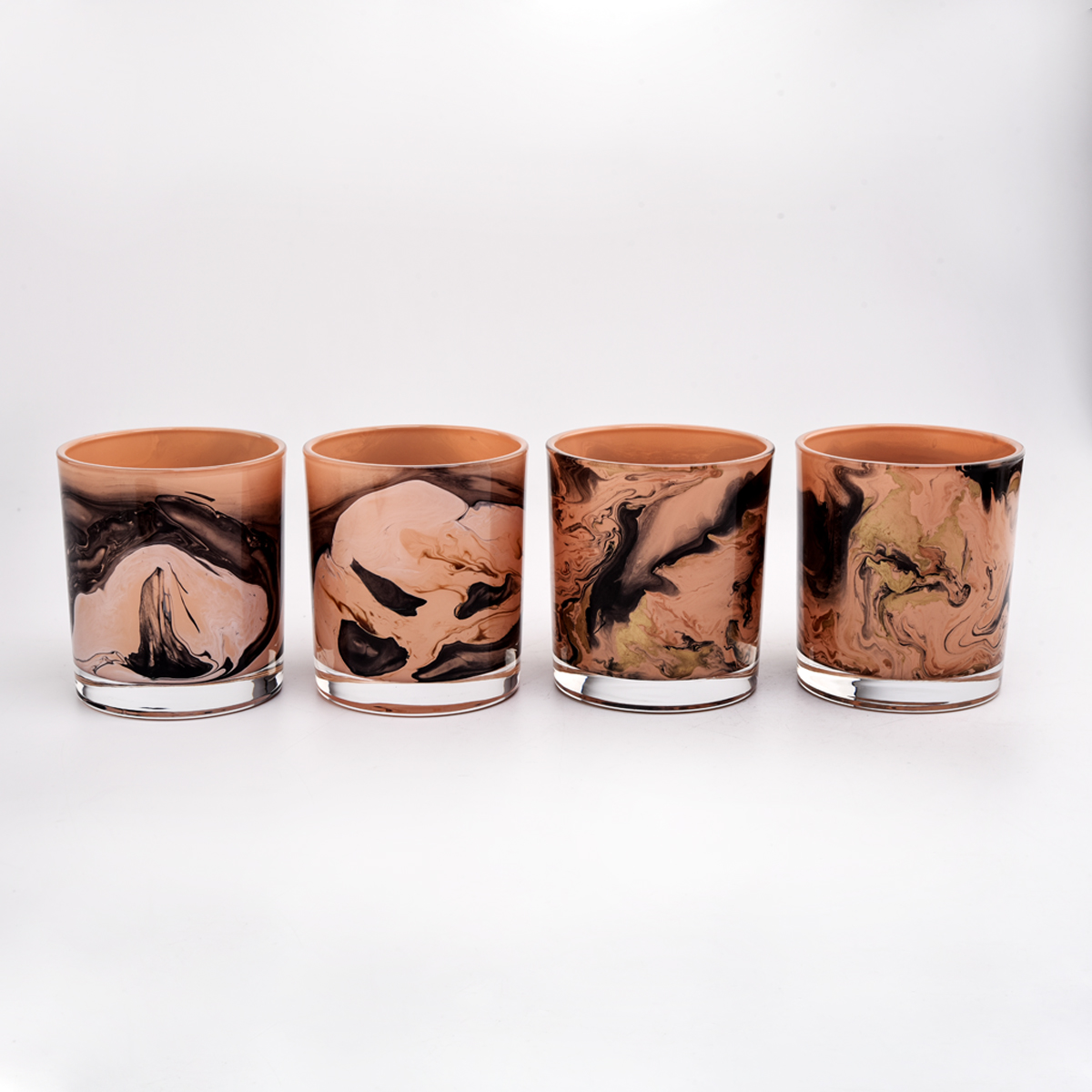 Luxury customized colorful painting effect on 300ml glass candle jars for wholesale