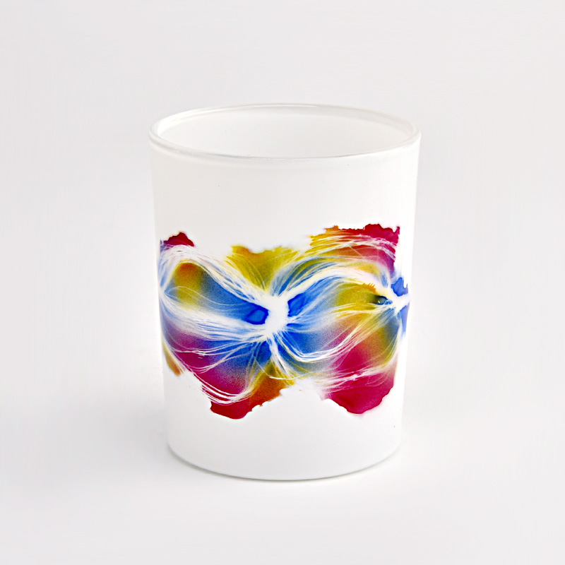 white glass candle holder with colorful painting 250ml candle jars