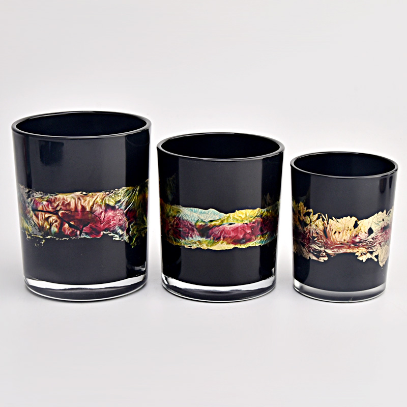 6oz 8oz 10oz 12oz 14oz luxury black with fire effect on the glass candle holder for wedding