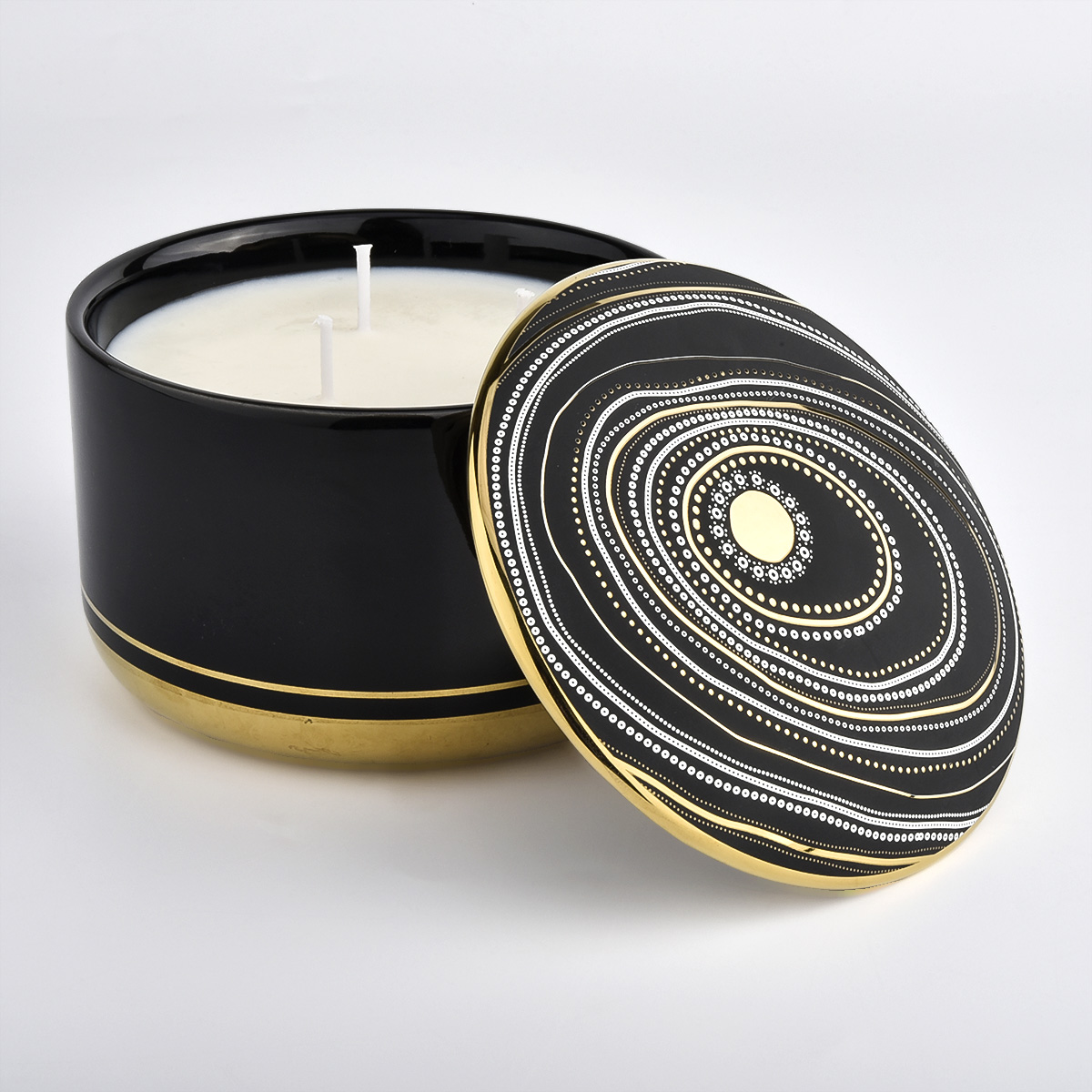 18oz Ceramic Candle Vessels Three Wicks Empty Ceramic Candle Vessel with Lids Wholesale