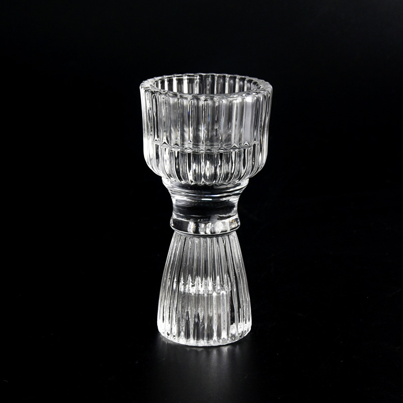 Popular special shape glass candle holder with vertical line for wholesale