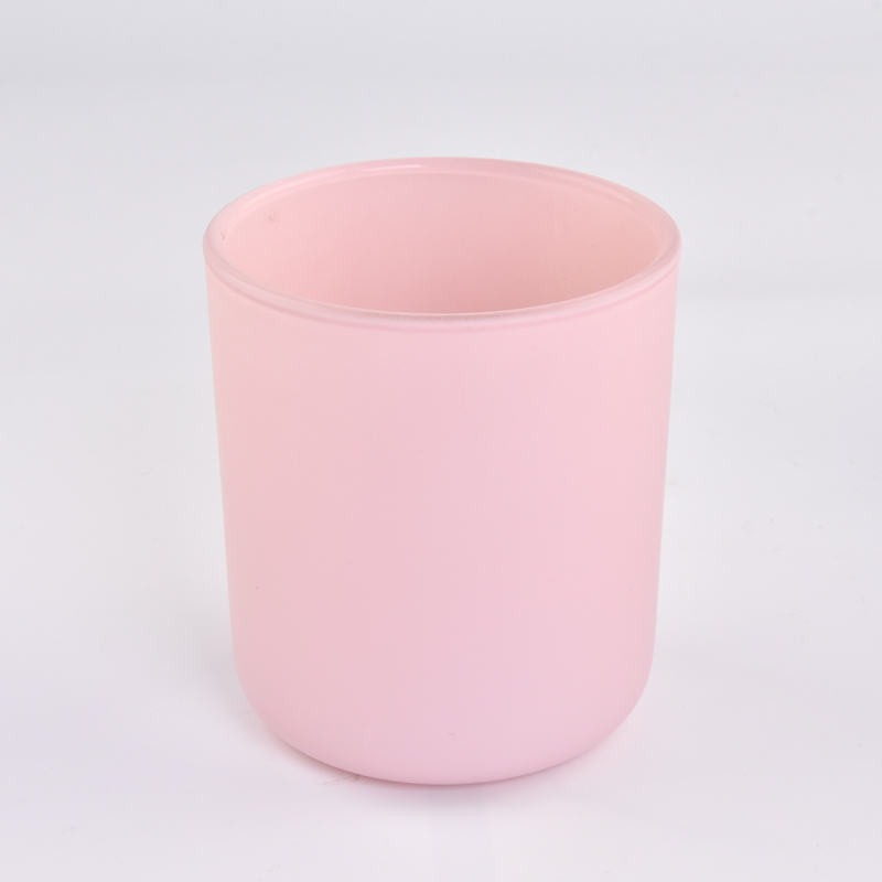 14oz round bottom matte pink glass candle jar