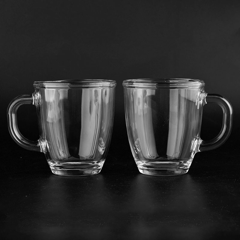 Customized logo on 370ml glass cup with handle for home deco