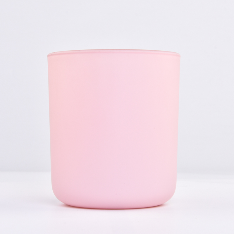 wholesale pink glass candle jars matte glass candle holders with round bottom