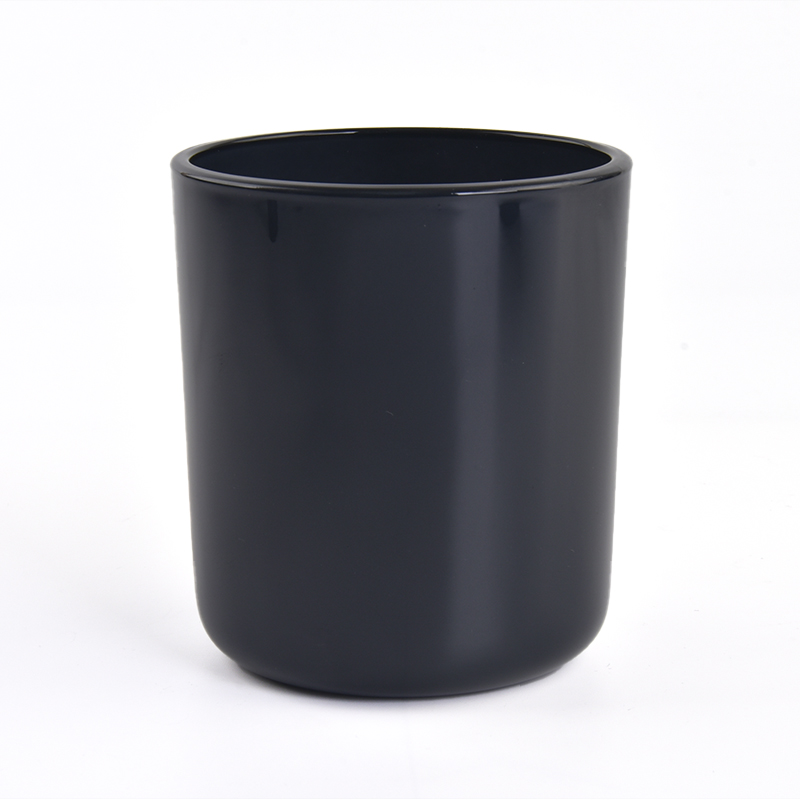 14oz  empty shiny black glass candle holder round bottom