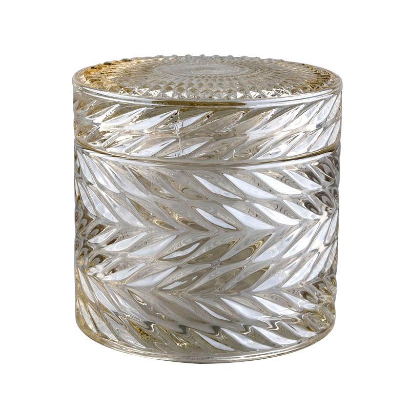 ふた付きのエレガントな葉のデザイン ガラス キャンドル ジャー