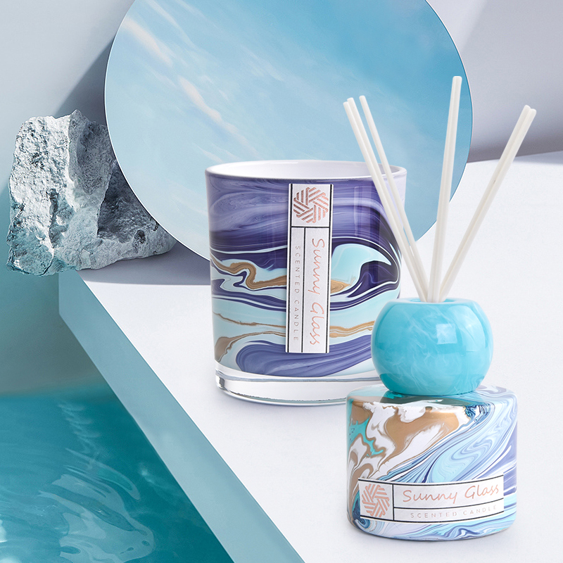 Wholesale purple 2oz-20oz jar glass candle holder with matched luxury diffuser bottle for wedding