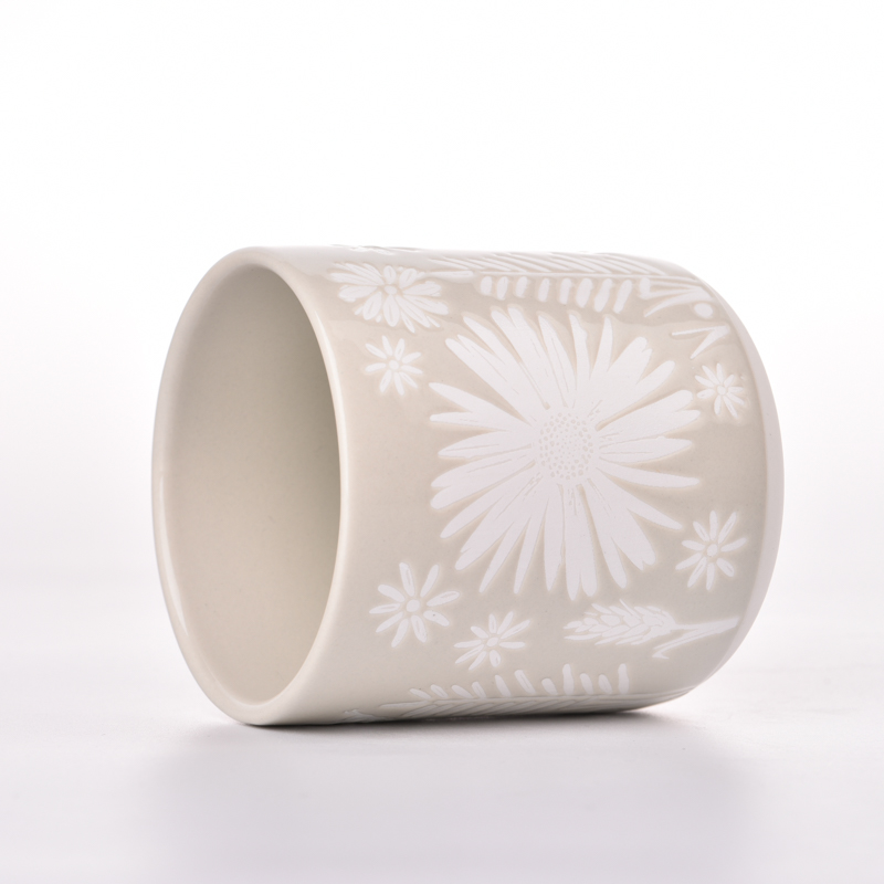 newly design ceramic candle jars with flower pattern