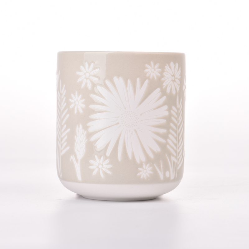 newly design ceramic candle jars with flower pattern