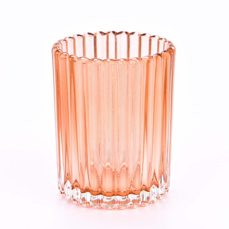 shiny orange glass candle vessel fluted glass jars