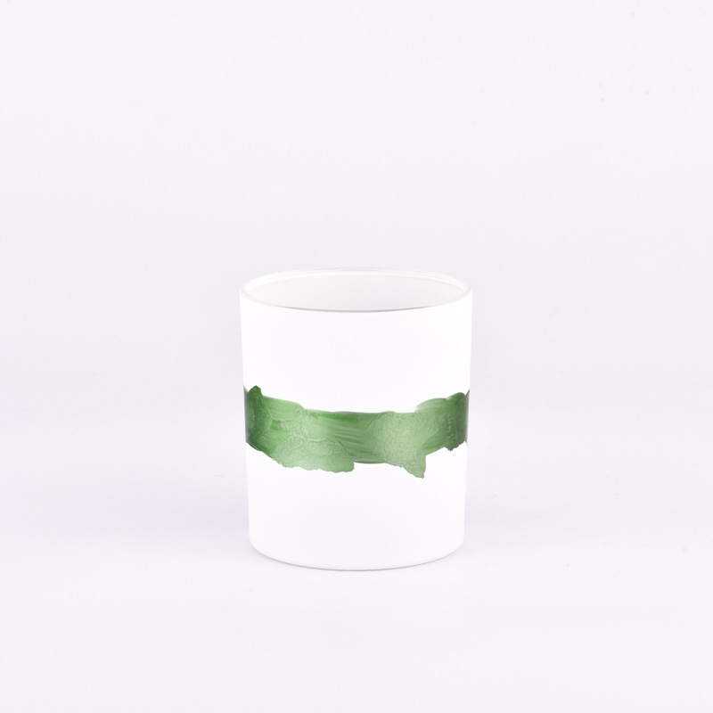 decorazioni per la casa barattolo di candela in vetro bianco da 8 once con cintura di pittura a mano