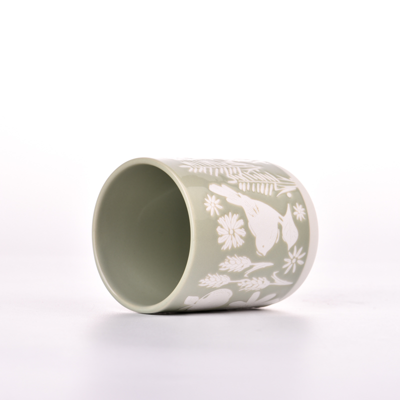 newly design ceramic candle jars with flower pattern