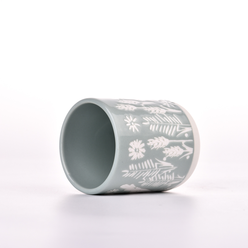 newly design ceramic candle jars with flower pattern