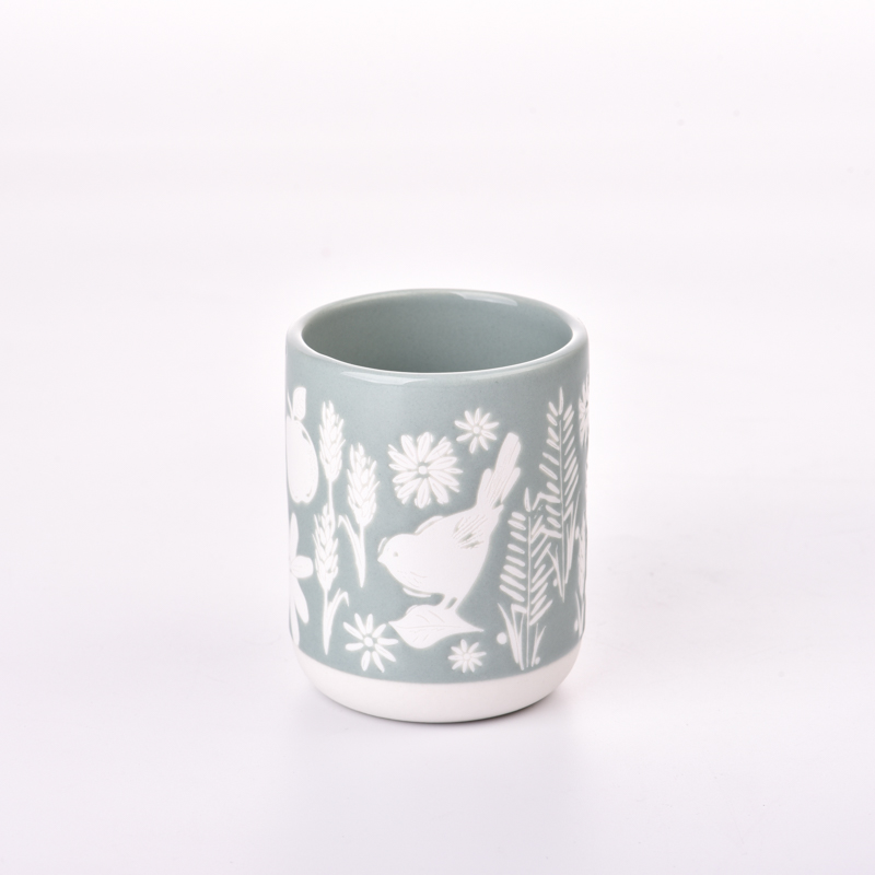 newly design ceramic candle jars with flower pattern
