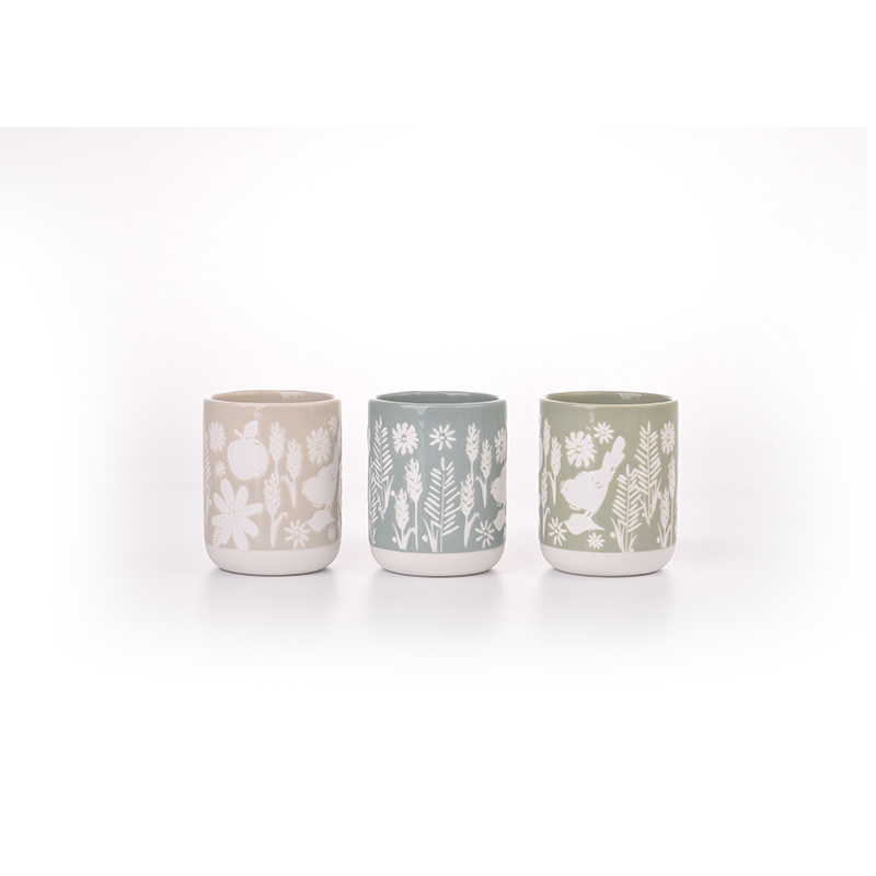 newly design ceramic candle jars with flower pattern