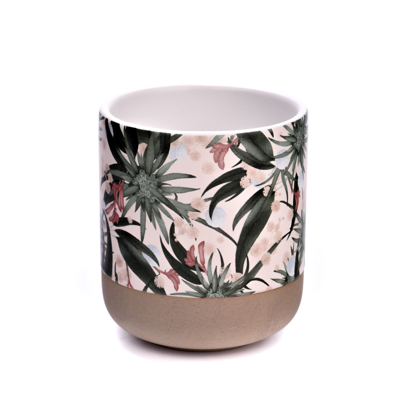 flower decal printing on ceramic candle jars and candle containers
