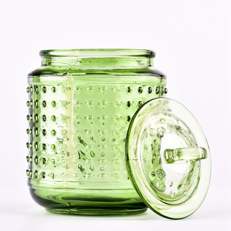 hot sales color hobnail glass candle jar with lid