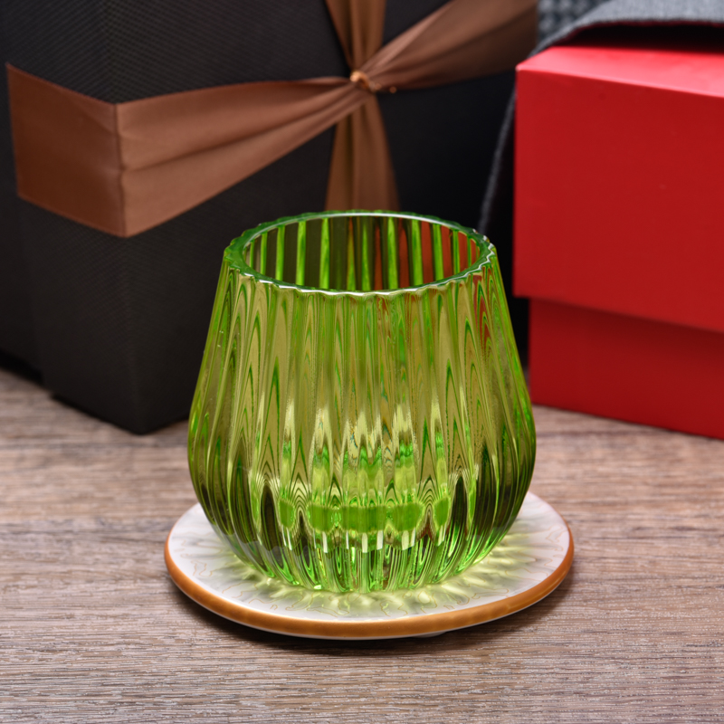 popular green 6oz vertical glass candle jar for candle making wholesale
