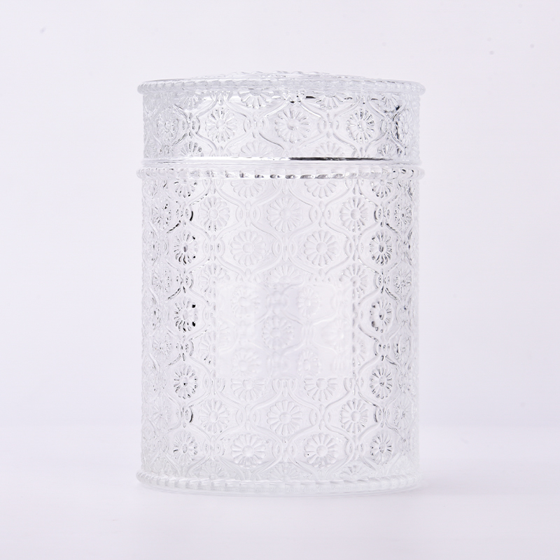 حاوية زجاجية كبيرة منقوشة بغطاء زجاجي سعة 20 أونصة