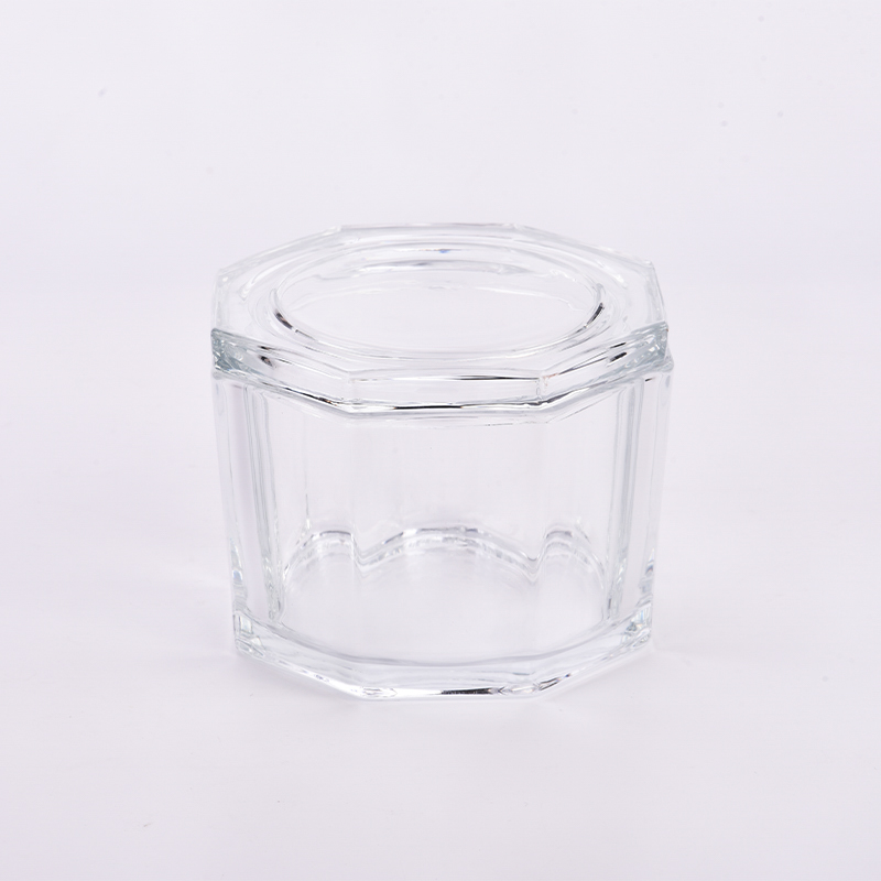 Wholesale design octagon clear glass candle jar with lid large capacity candle vessels
