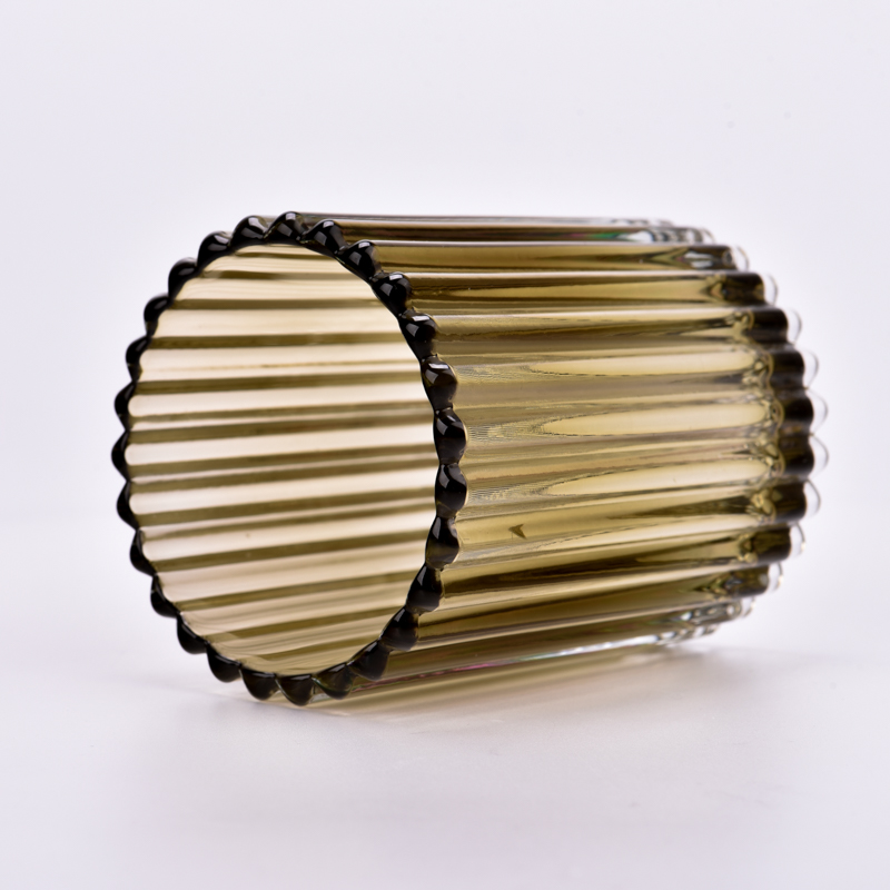 300ml transparent amber on vertical line glass candle holder for wholesale