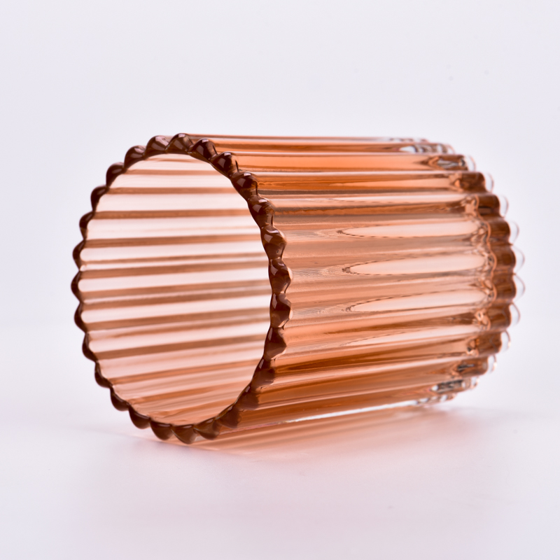 300ml transparent orange on vertical line glass candle holder for wholesale