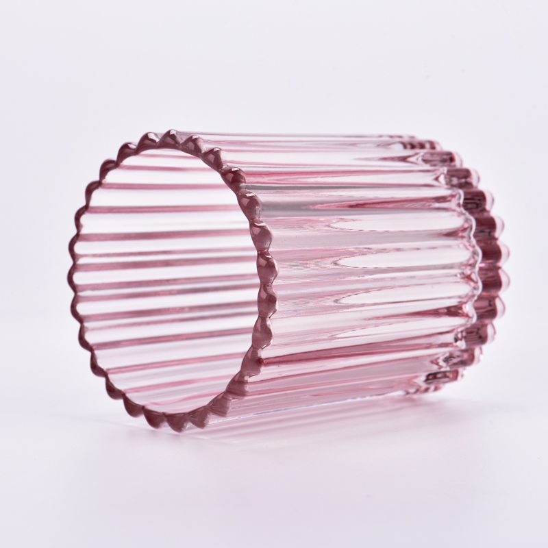 2oz -20oz transparent pink on vertical line glass candle holder for supplier