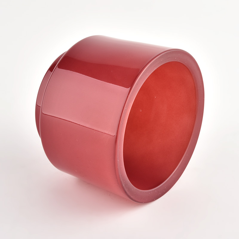 Wholesale round empty glass candle Jars red glass vessel