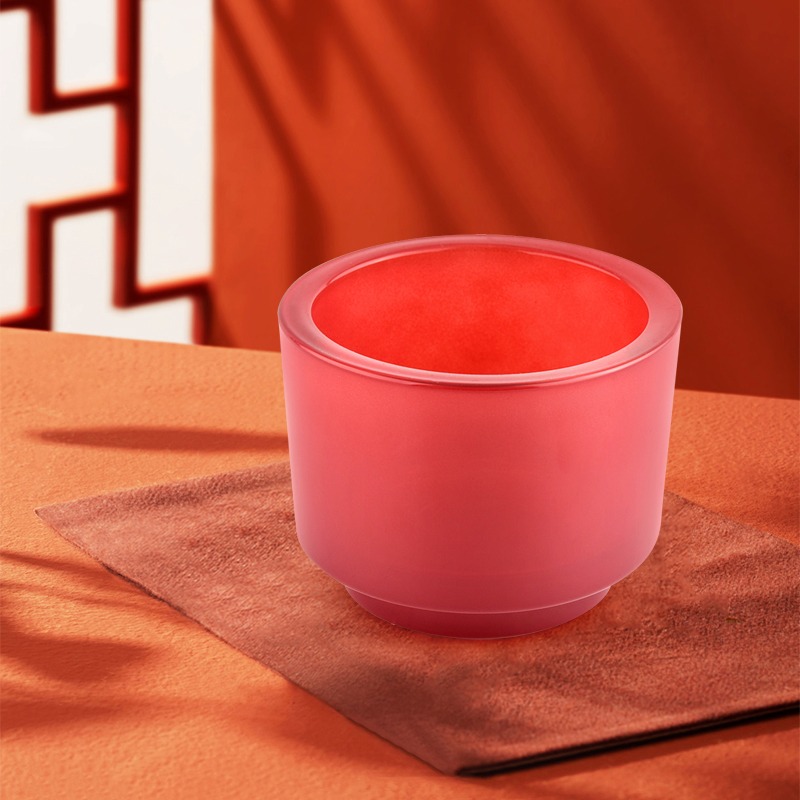 Wholesale round empty glass candle Jars red glass vessel