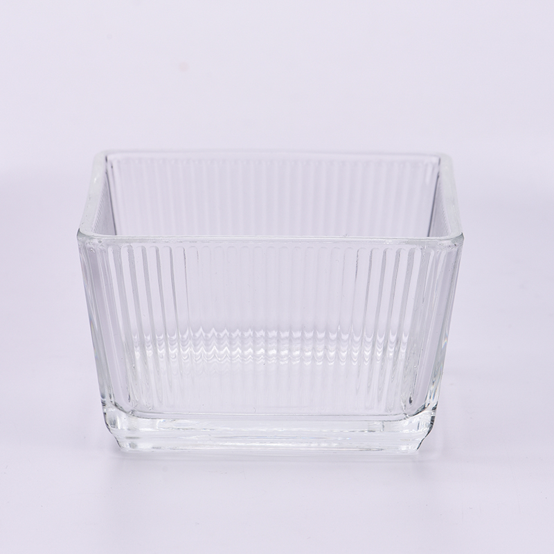 clear square glass candle jar with stripe wholesale