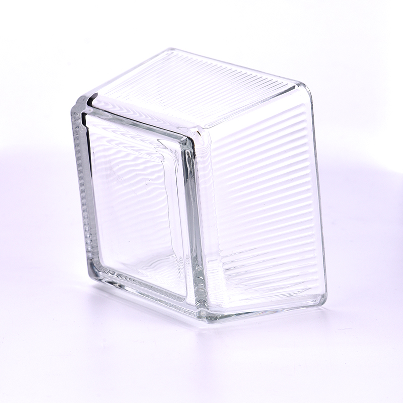 clear square glass candle jar with stripe wholesale