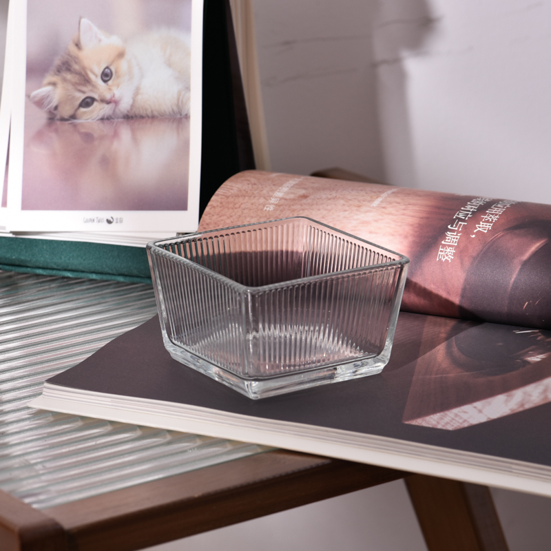 clear square glass candle jar with stripe wholesale