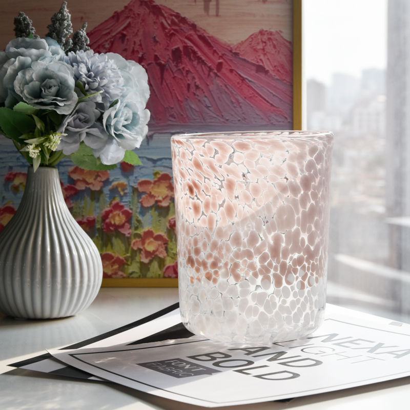 1374ml large powder-white speckled glass candle jars wholesale 