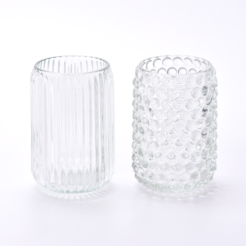 Wholesale vertical stripe glass candle vessel