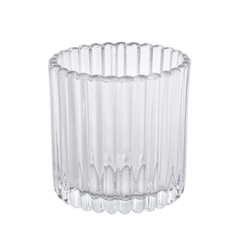 Ribbed Glass Candle Vessels Transparent Glass Candle Container 