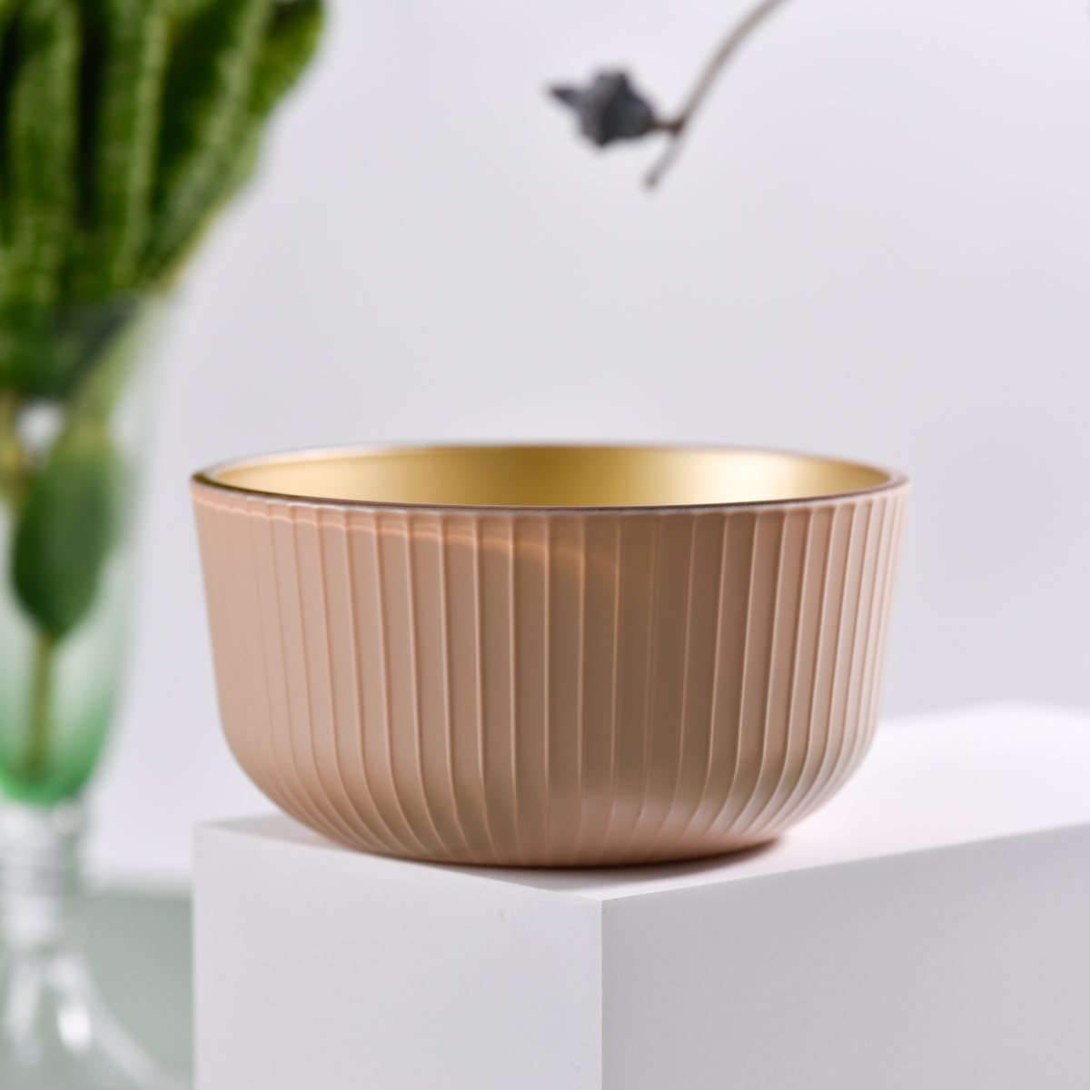 Gold color two wick glass candle vessels from Sunny glassware