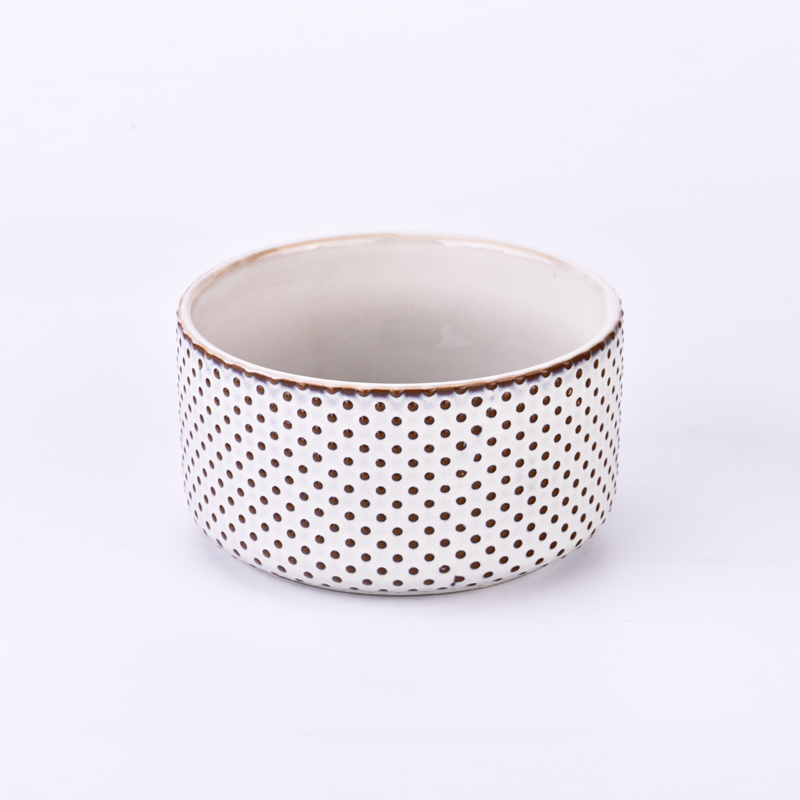 Deboss pattern ceramic candle bowl for home wax