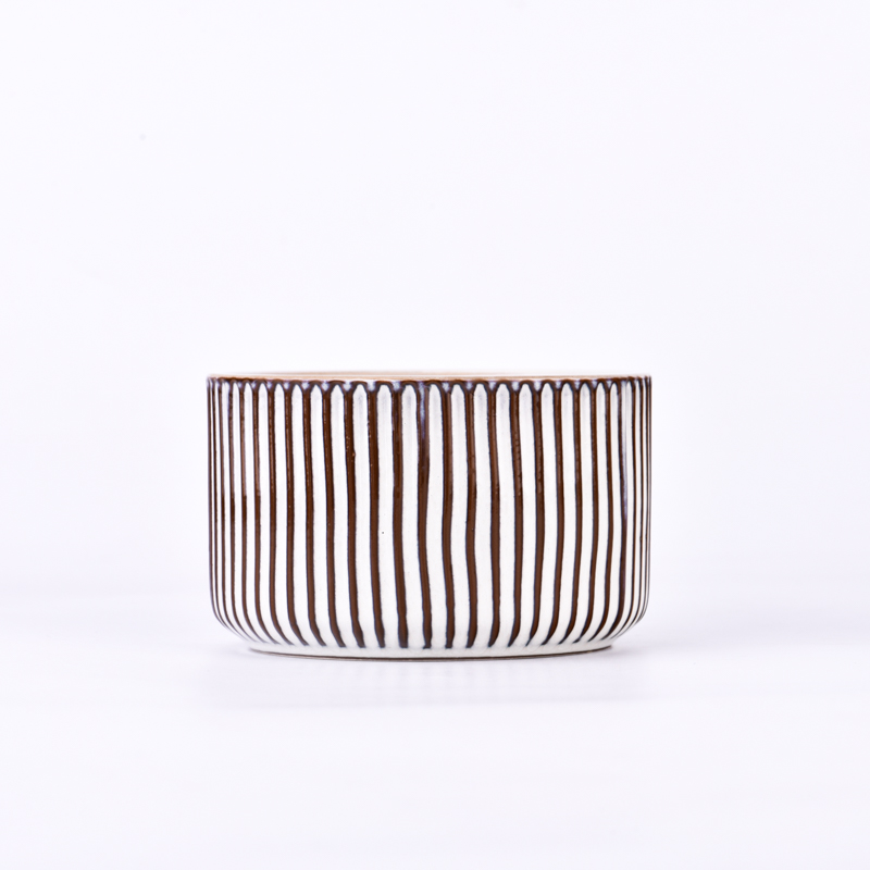 Frascos de vela de cerâmica com padrão vertical de tradição de celebridade de 12 onças