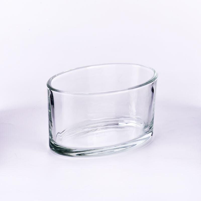 Wholesale 650ml 730ml custom oval shape  glass candle holder for scented candle jars with glass lid