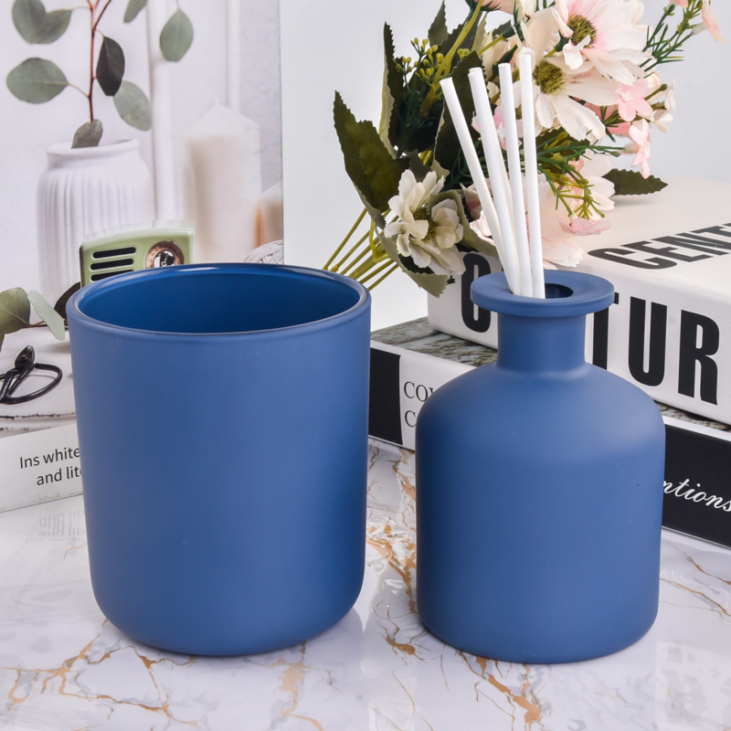 Partihandel blå frostat glasljusburk diffusorflaska för heminredning