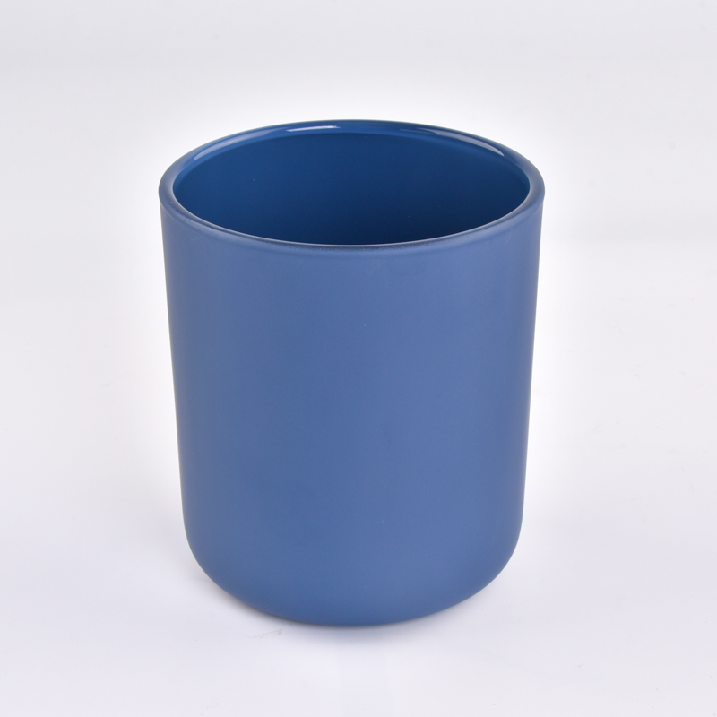 Wholesale blue frosted glass candle jars for home decor Wholesale blue frosted glass candle jar diffuser bottle for home decoration