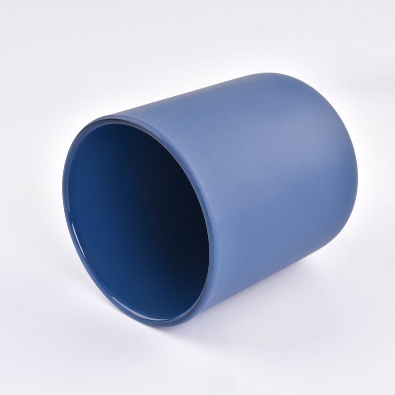 Wholesale blue frosted glass candle jars for home decor Wholesale blue frosted glass candle jar diffuser bottle for home decoration